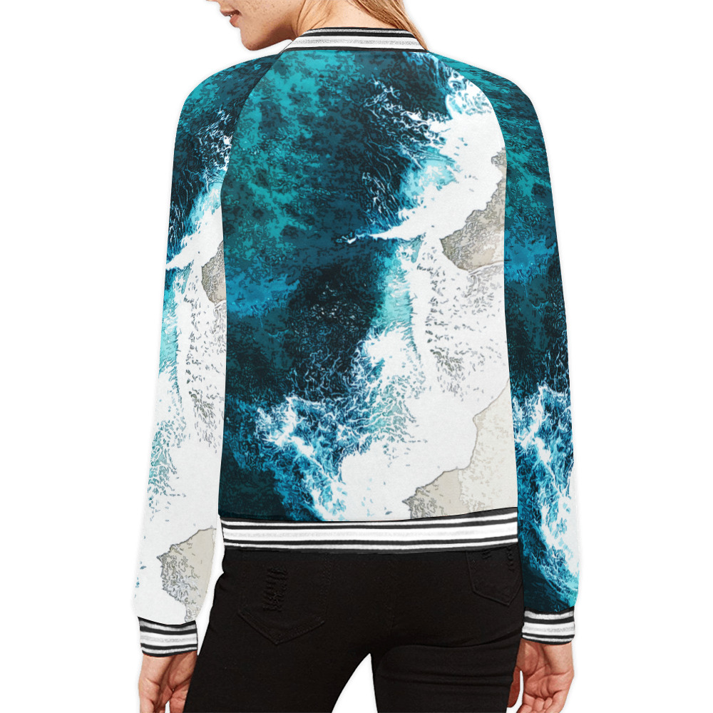 Ocean And Beach All Over Print Bomber Jacket for Women (Model H21)