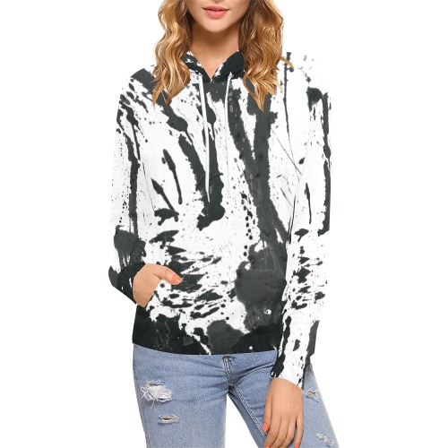 Yellow splash Women hoodie White All Over Print Hoodie for Women (USA Size) (Model H13)