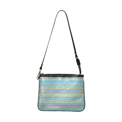 Intricate Blue and Brown Geometric Pattern Small Shoulder Bag (Model 1710)