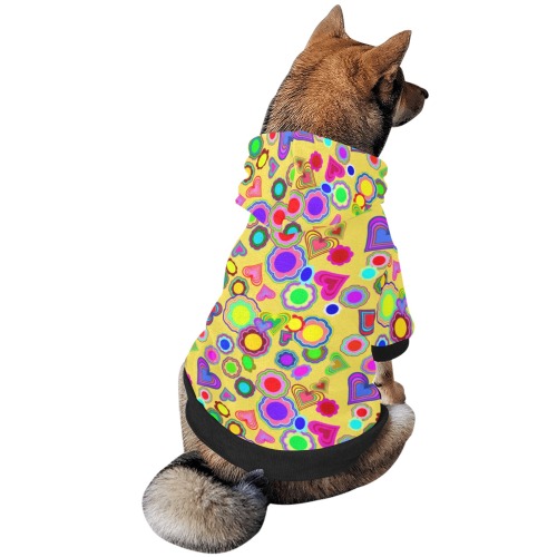 Groovy Hearts and Flowers Yellow Pet Dog Hoodie