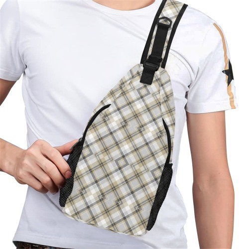 Grey Plaid Chest Bag Men's Casual Chest Bag (Model 1729)