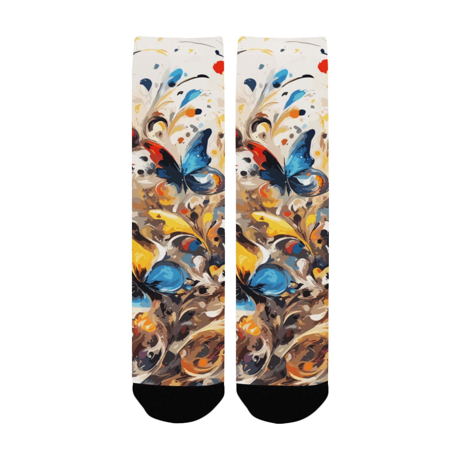 Colorful fantasy of blue and red butterflies Custom Socks for Women