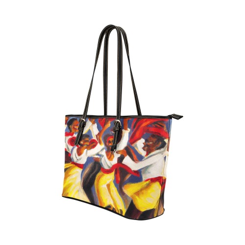 painting  Cuban dance party Leather Tote Bag/Large (Model 1651)