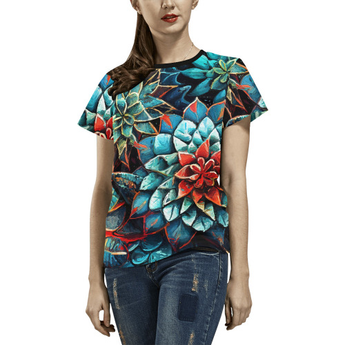 flowers botanic art (8) all over print tshirt All Over Print T-Shirt for Women (USA Size) (Model T40)