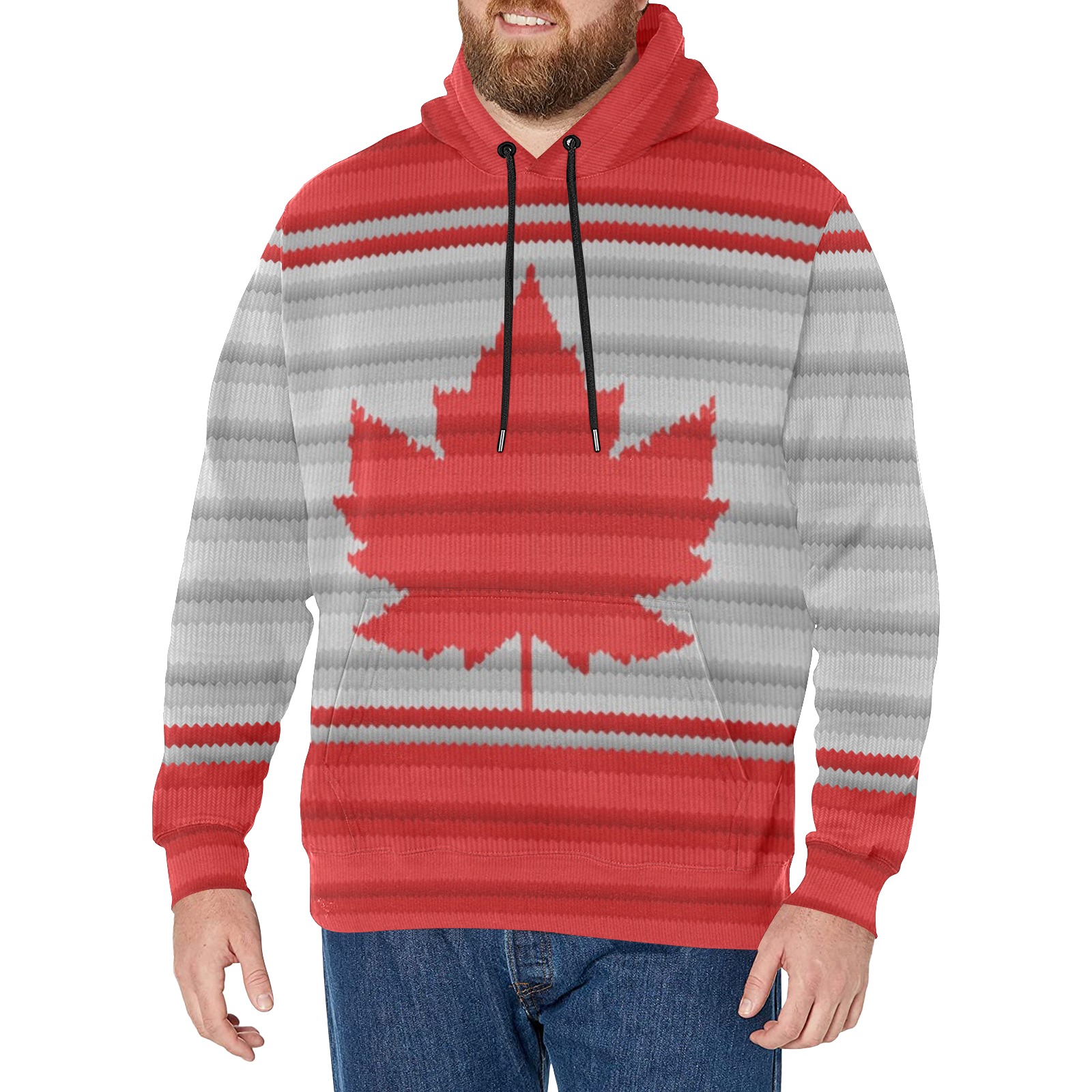 Canada Knit Print Men's Long Sleeve Fleece Hoodie (Model H55)