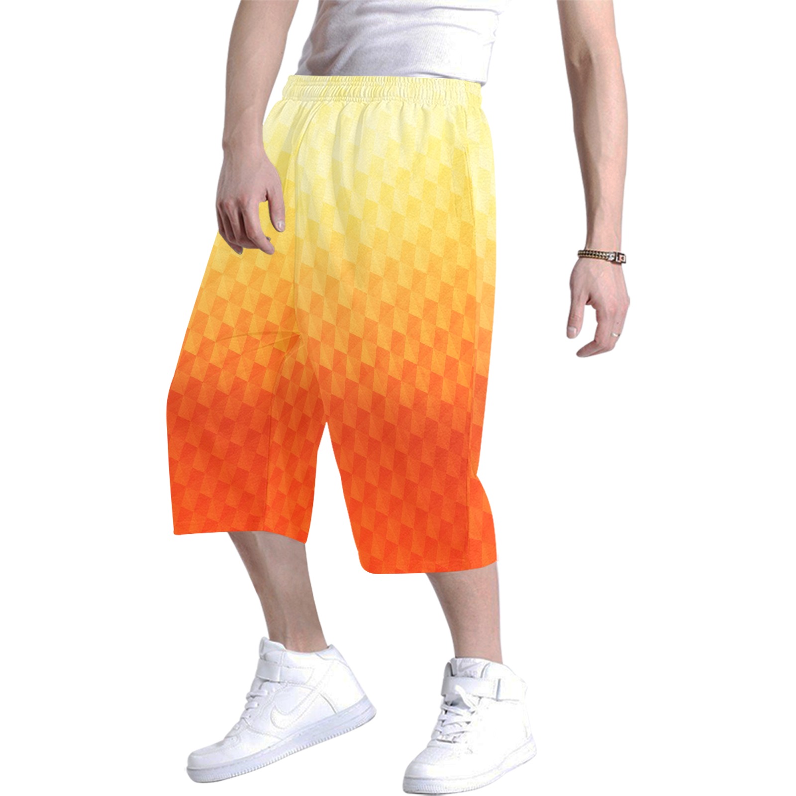 Yellow - Orange Fade Men's All Over Print Baggy Shorts (Model L37)