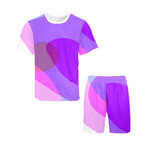 Purple Retro Groovy Abstract 409 Men's Short Pajama Set