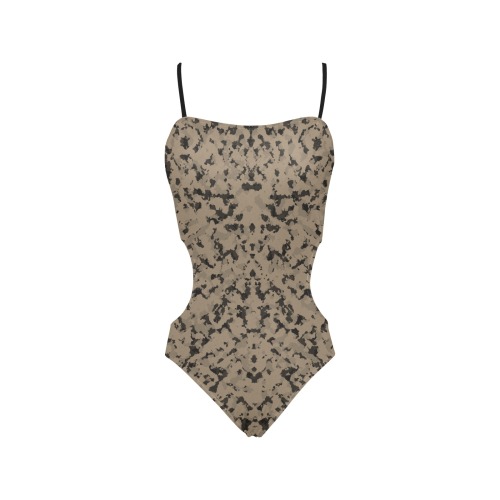 Tan 686 Spaghetti Strap Cut Out Sides Swimsuit (Model S28)