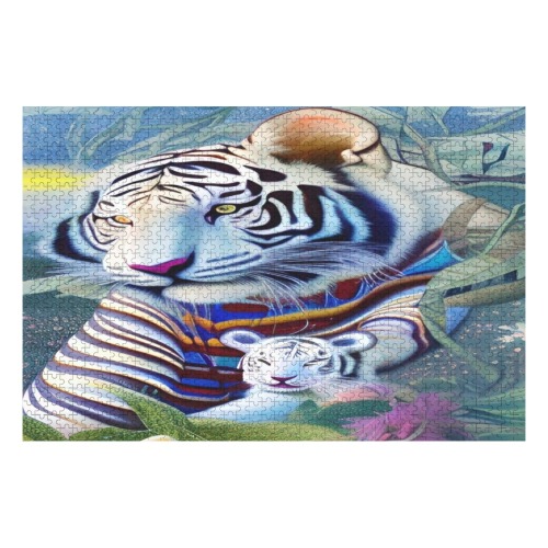White Tiger 1000-Piece Wooden Photo Puzzles