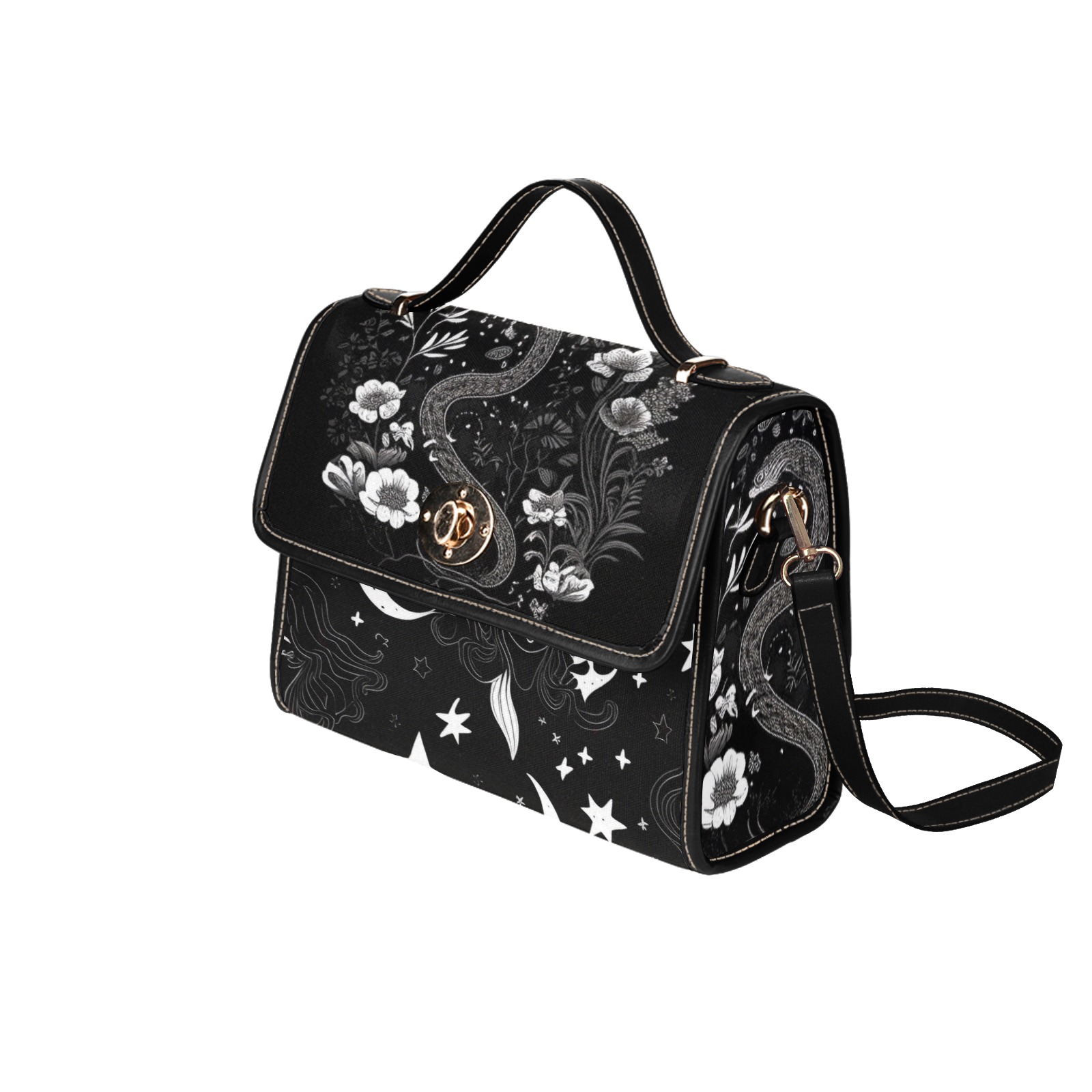 Witchy copyq Waterproof Canvas Bag-Black (All Over Print) (Model 1641)