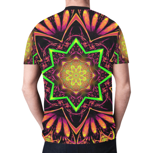 fluro Psychedelic Fractal Mandala New All Over Print T-shirt for Men (Model T45)