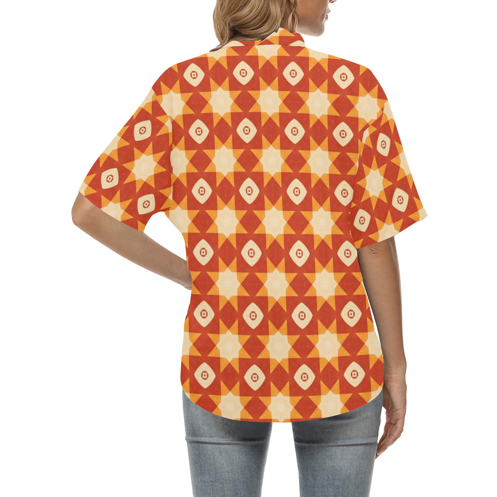 Bright and Sunny Quilt Inspired Abstract All Over Print Hawaiian Shirt for Women (Model T58)