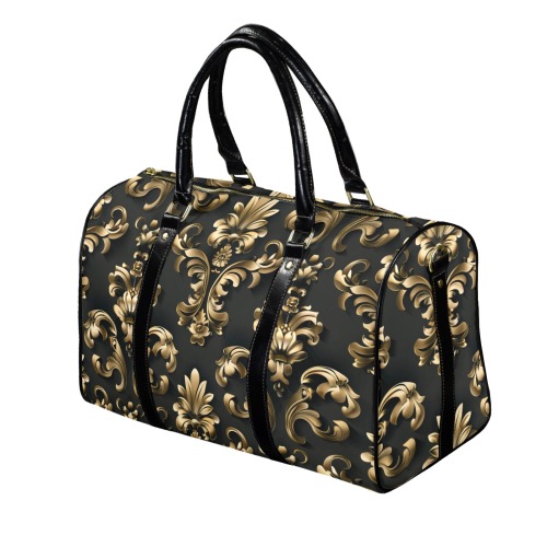 Gold and Black Damask Small Travel Bag Long Patch