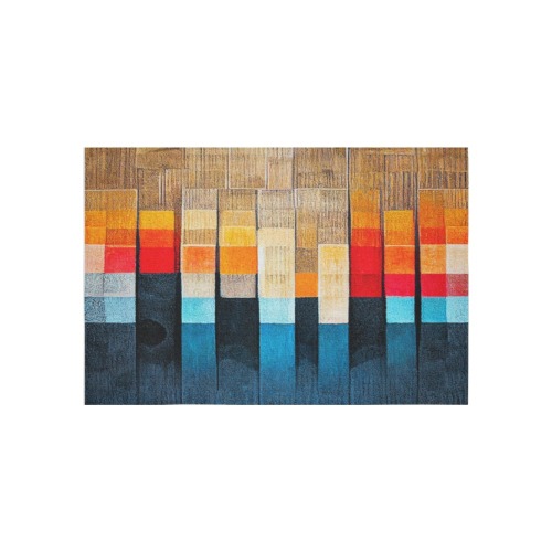 abstract, blue, orange and sand Cotton Linen Wall Tapestry 60"x 40"