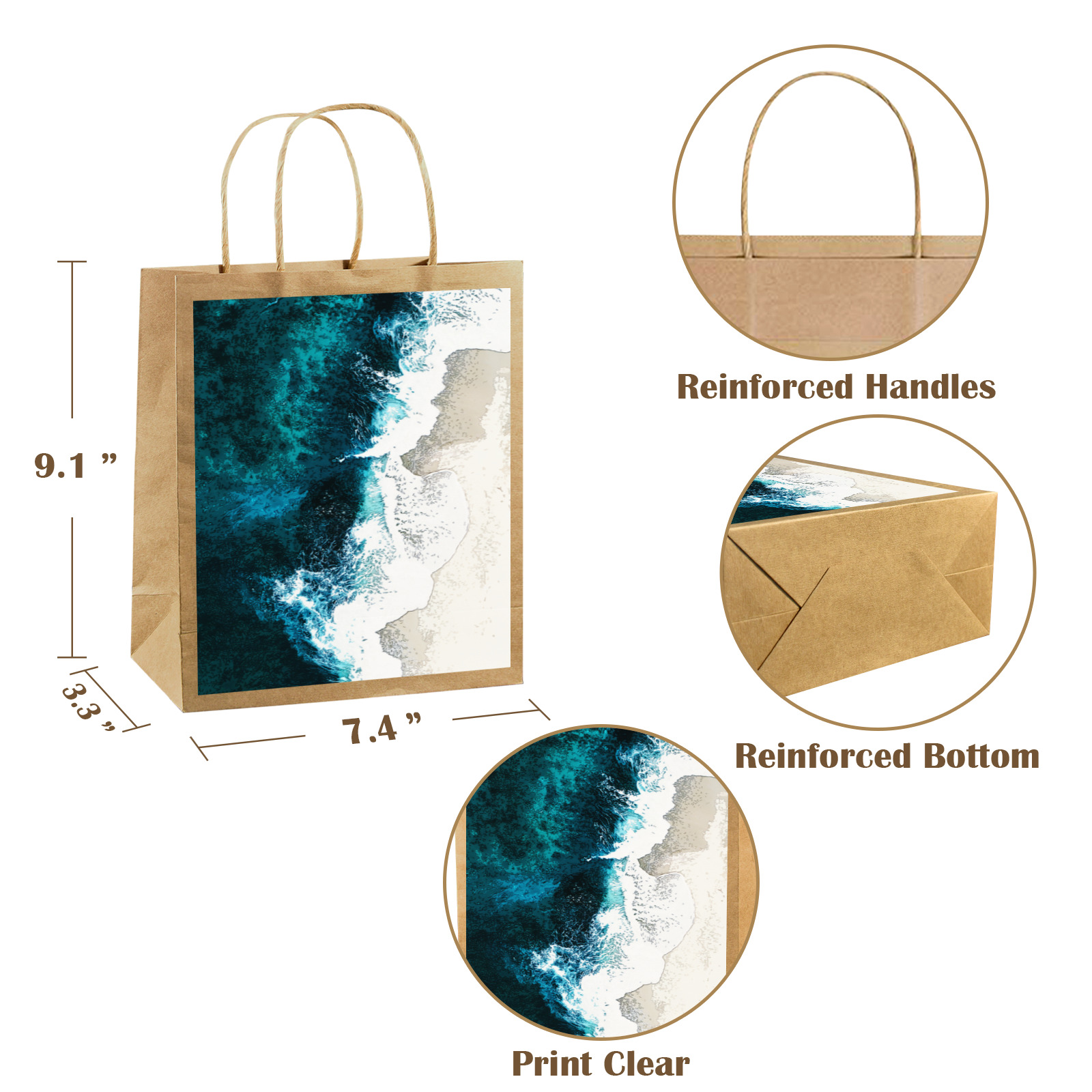Ocean And Beach Kraft Paper Shopping Bag (One-Sided Printing)