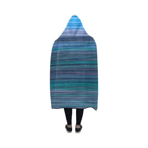 Abstract Blue Horizontal Stripes Hooded Blanket 50''x40''