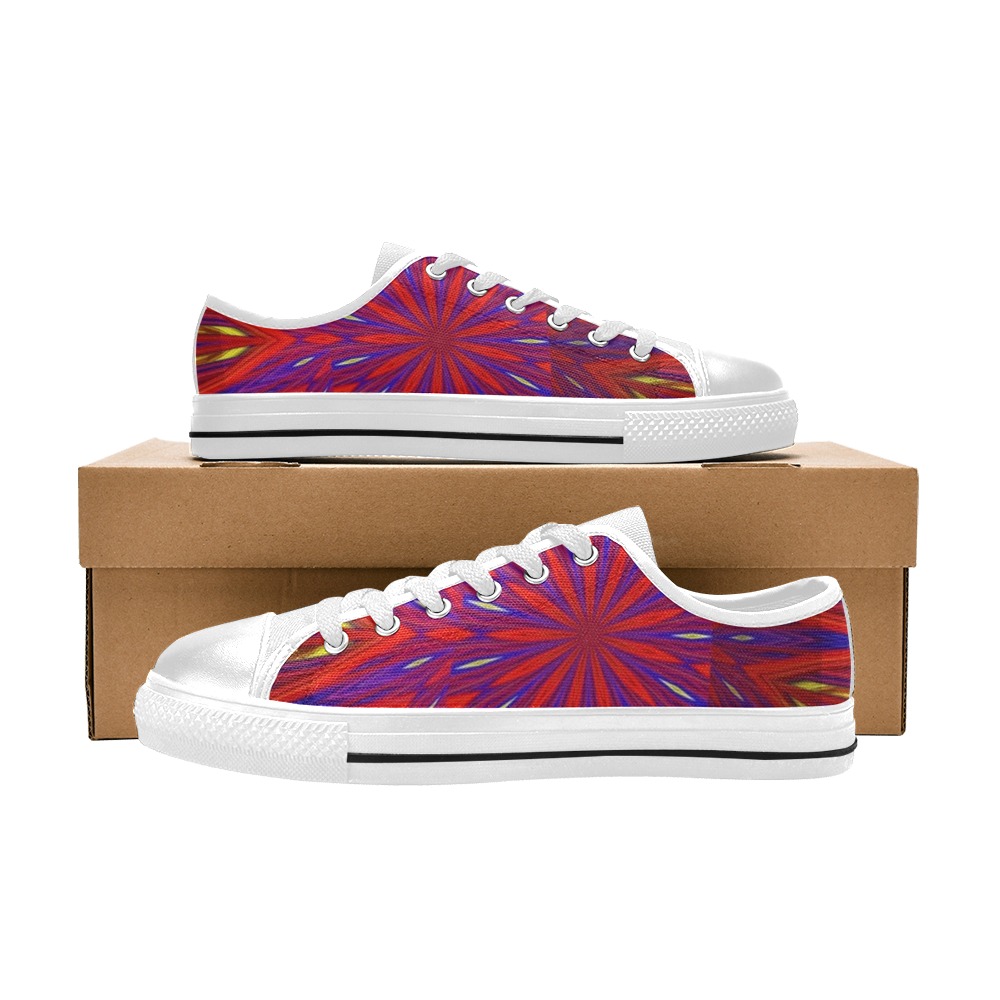 Red Yellow and Blue Exploding Abstract Fractal Kaleidoscope Mandala Low Top Canvas Shoes for Kid (Model 018)