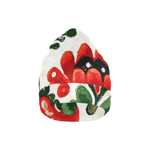 folklore motifs red flowers beanie All Over Print Beanie for Adults