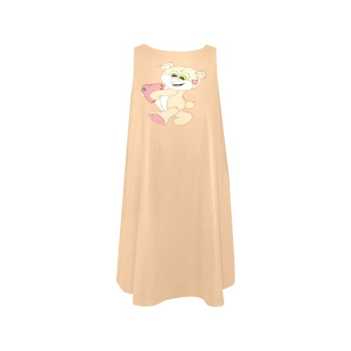 Patchwork Heart Teddy Peach Sleeveless A-Line Pocket Dress (Model D57)