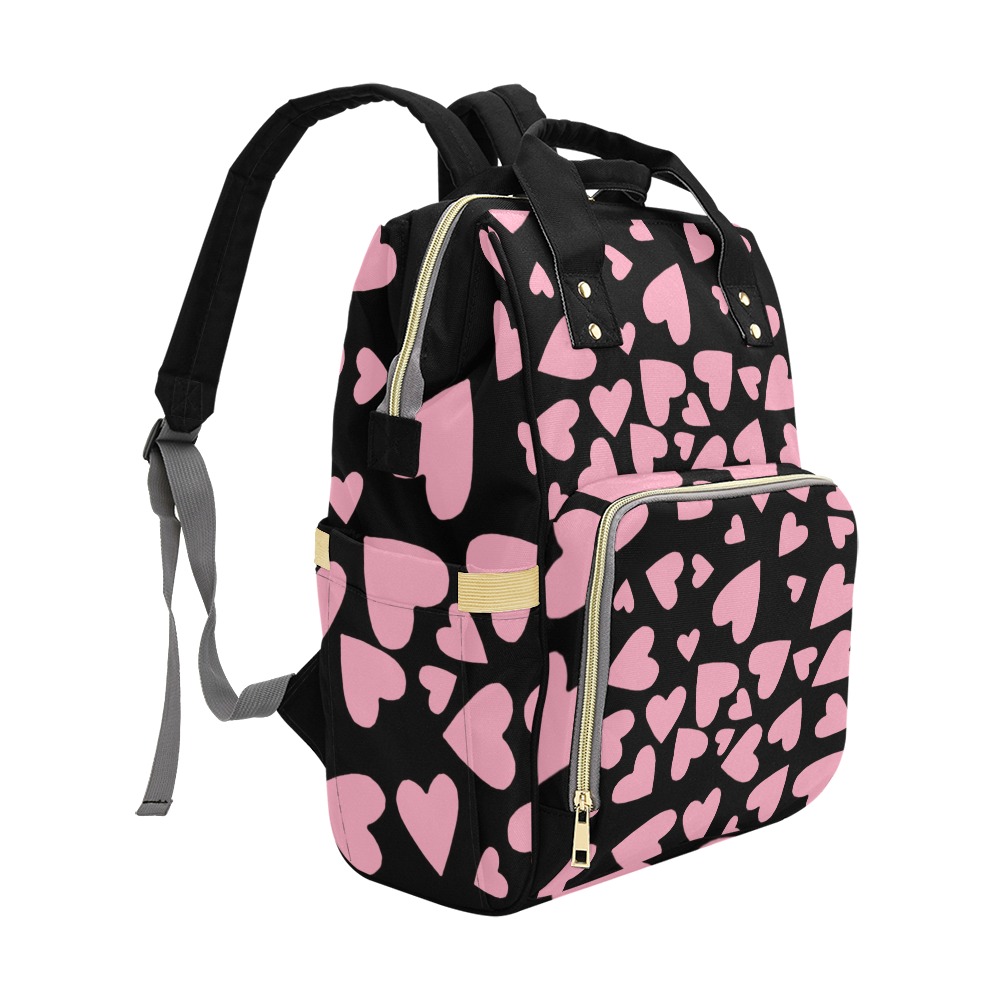 hearts - black Multi-Function Diaper Backpack/Diaper Bag (Model 1688)