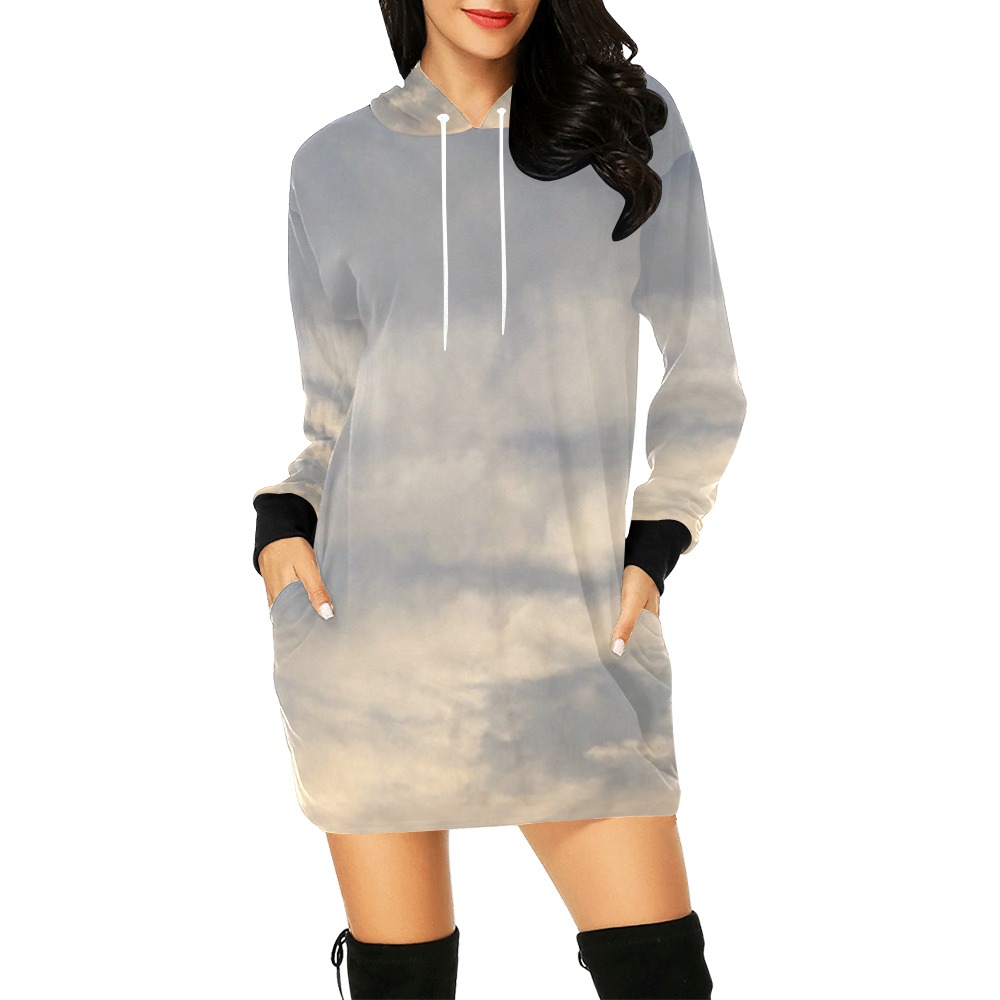 Rippled Cloud Collection All Over Print Hoodie Mini Dress (Model H27)