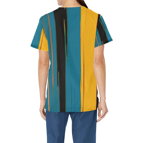 Black Turquoise And Orange Go! Abstract Art All Over Print Scrub Top
