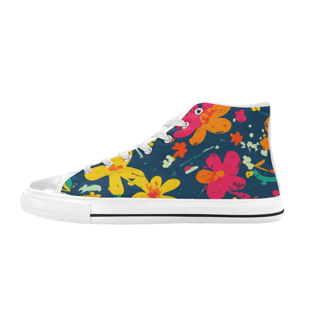 Charming colorful flowers on dark abstract art. Women's Classic High Top Canvas Shoes (Model 017)