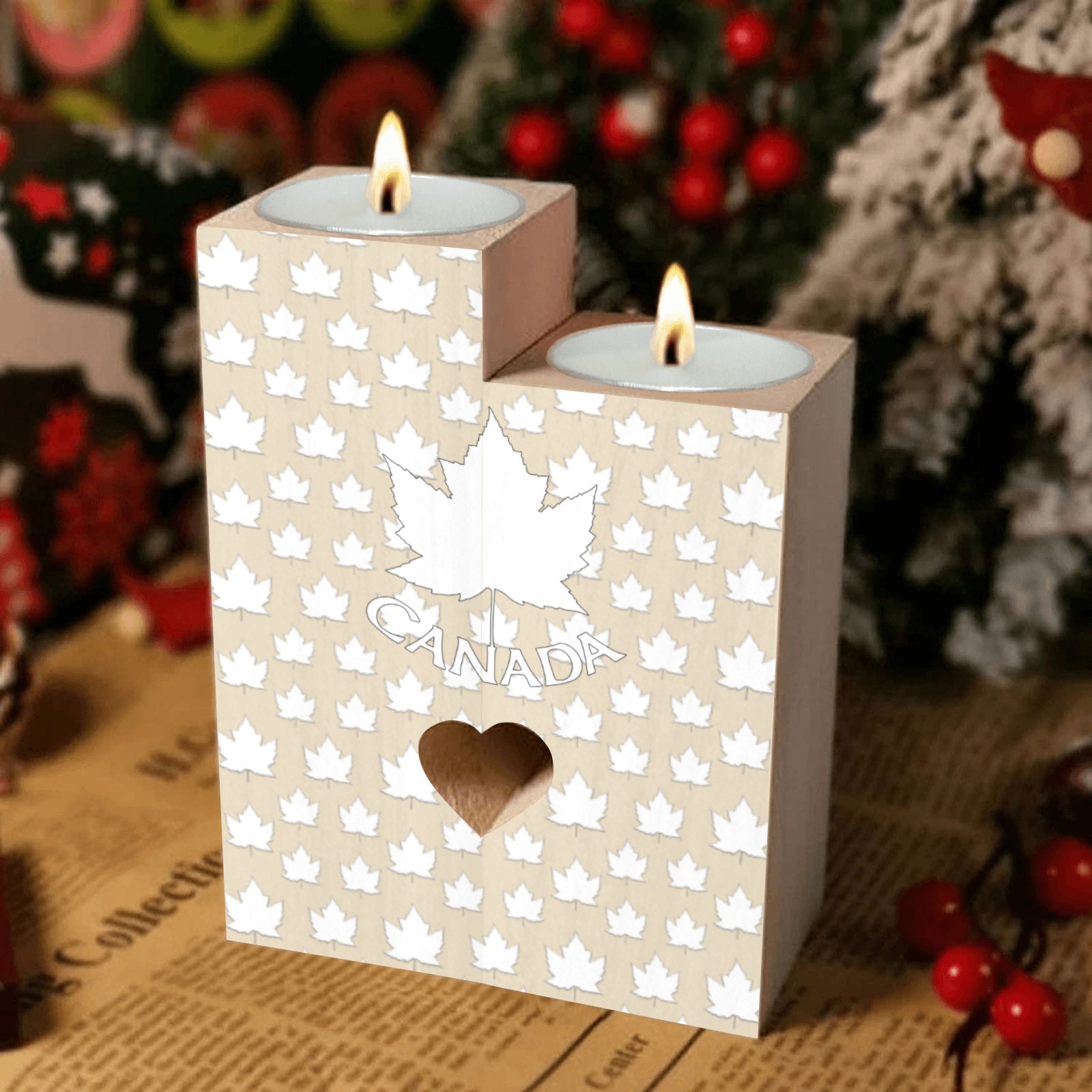 Canada Maple Leaf Candles Wooden Candle Holder (Without Candle)