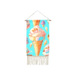 Cone icecream abstract art, pastel colors art. Linen Hanging Poster