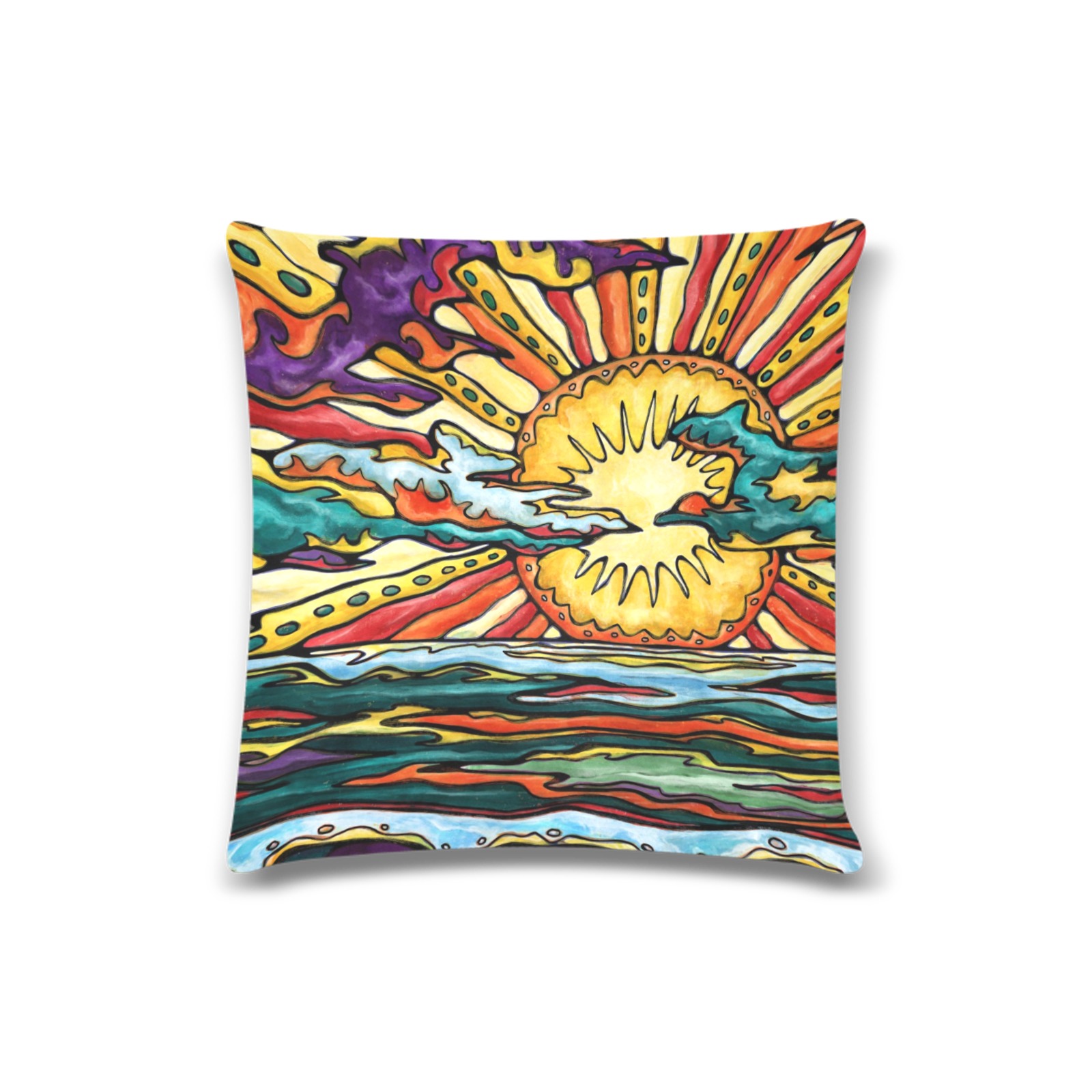 Sunset seascape Custom Zippered Pillow Case 16"x16"(Twin Sides)