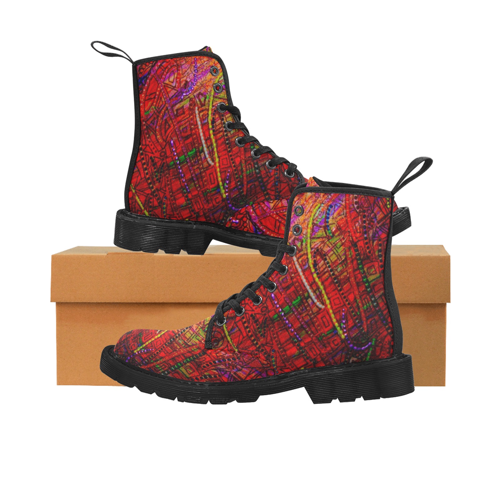 Red Doodle Martin Boots for Women (Black) (Model 1203H)