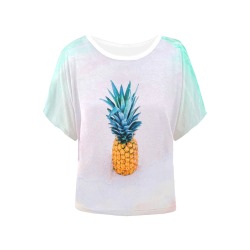 Pineapple on the pink beach Women's Batwing-Sleeved Blouse T shirt (Model T44)