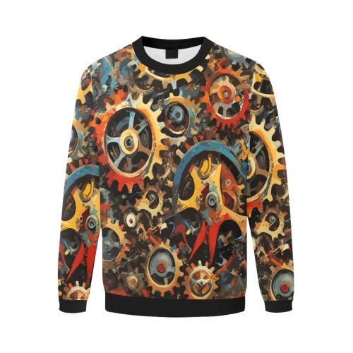 Stunning Mechanical Gear Colorful Abstract Art Men's Oversized Fleece Crew Sweatshirt (Model H18)