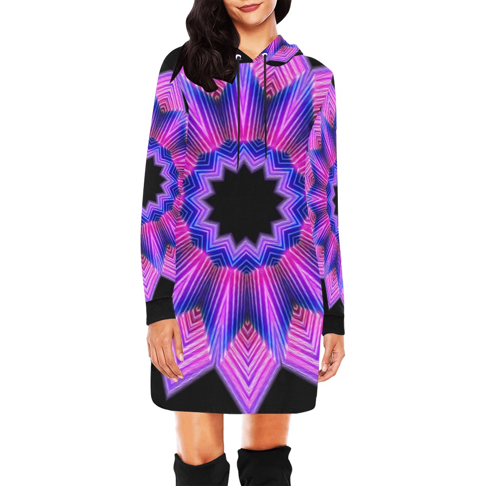 Star (violett) All Over Print Hoodie Mini Dress (Model H27)