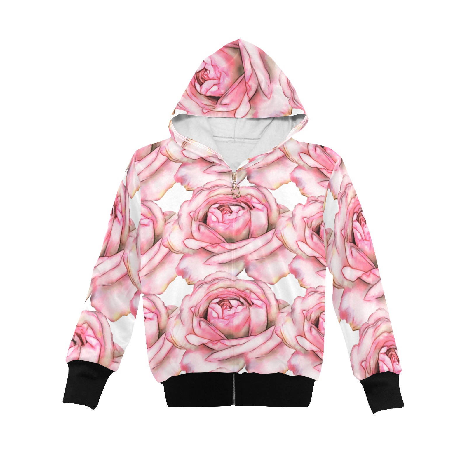 3D Pink Rose Big Girls' Zip Up Hoodie (Model H58)