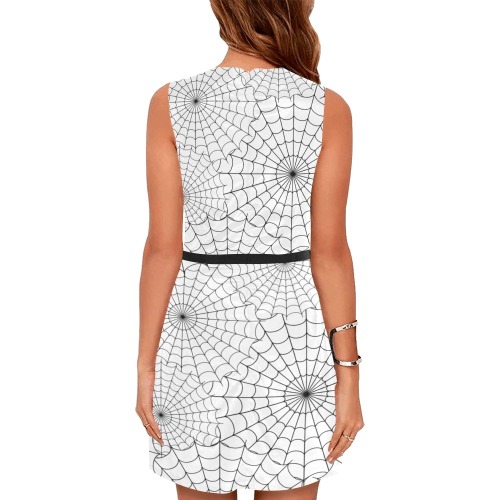 Halloween Spiderwebs - Black on White Eos Women's Sleeveless Dress (Model D01)