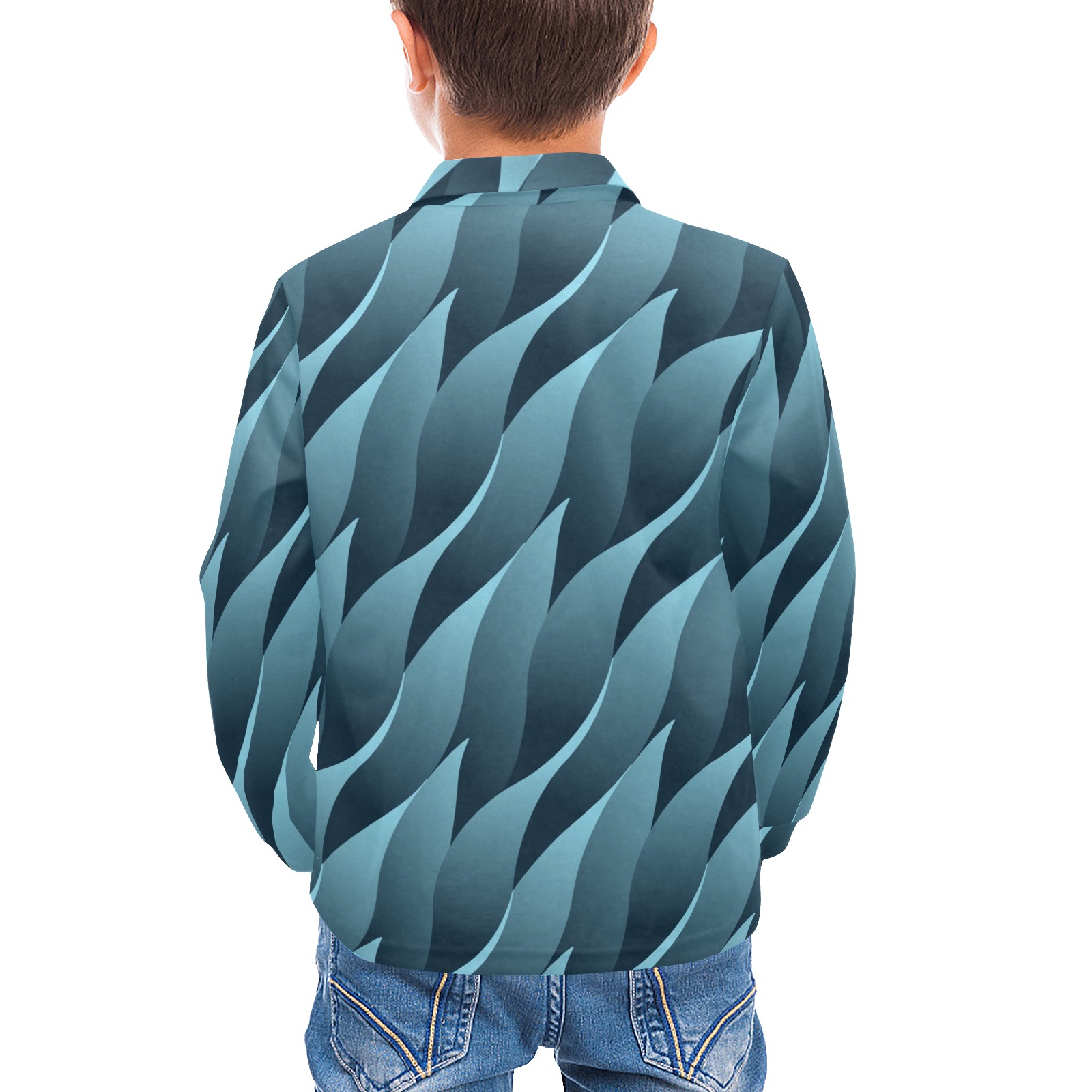 Blue Waves Abstract Little Boys' All Over Print Long Sleeve Polo Shirt (Model T73)
