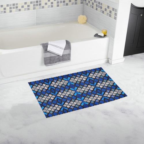 blue and silver repeating pattern Bath Rug 16''x 28''