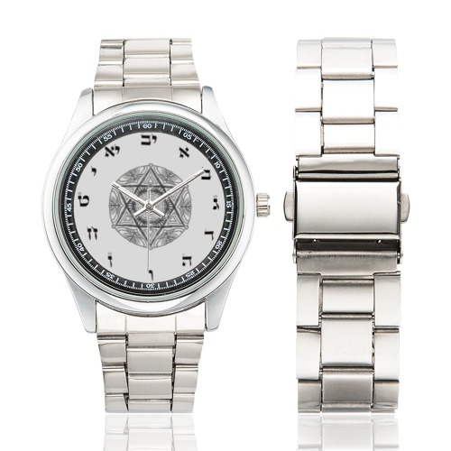 white hebrew letters for watches-maguen david Men's Stainless Steel Watch(Model 104)