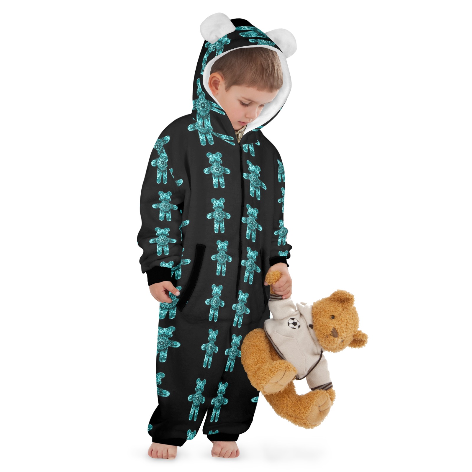 nounours 1i One-Piece Zip up Hooded Pajamas for Little Kids