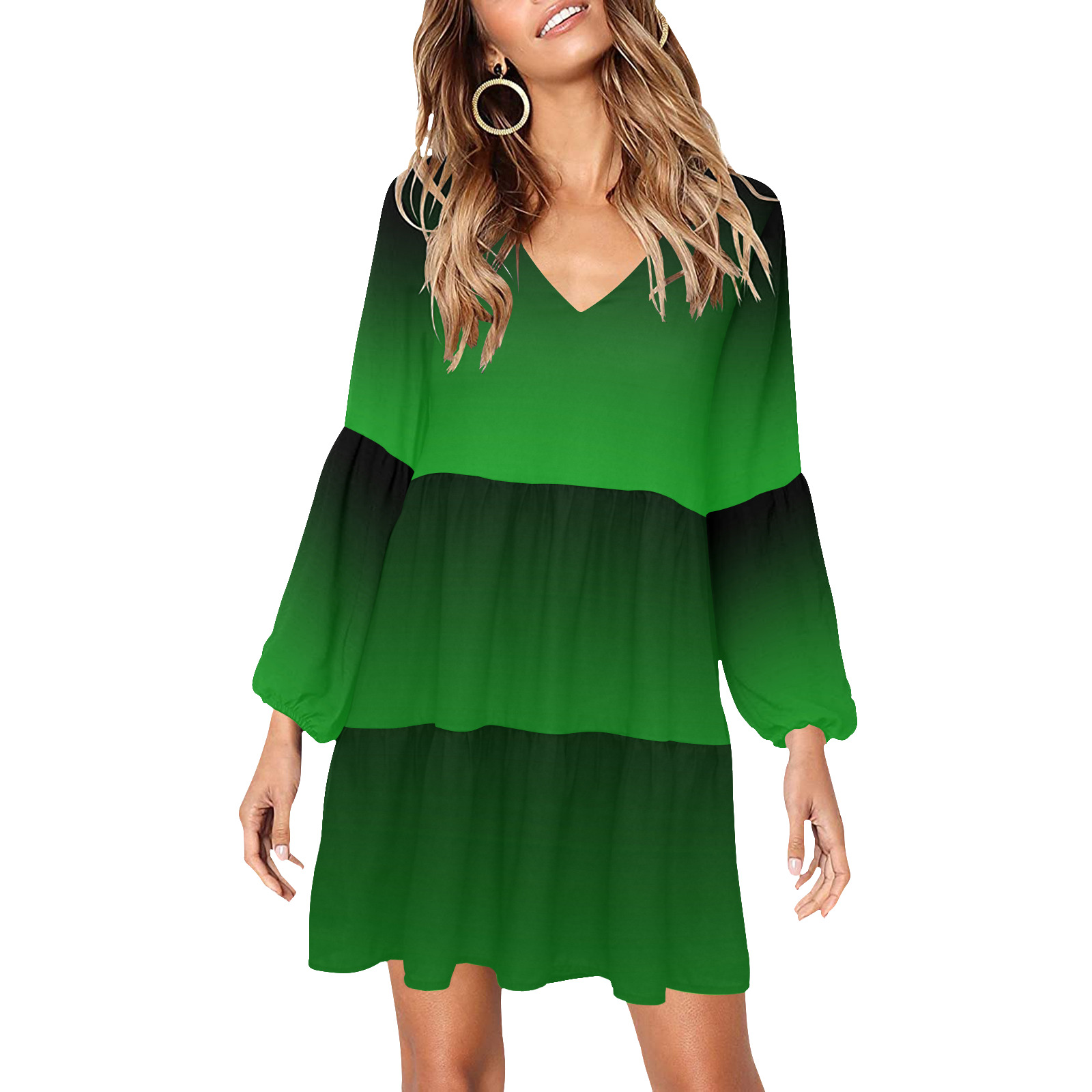 PENDENZA Green V-Neck Loose Fit Dress (Model D62)