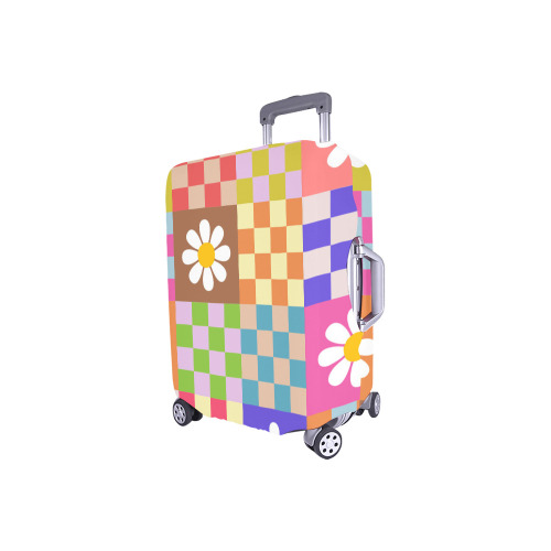 Mid Century Geometric Checkered Retro Floral Daisy Flower Pattern Luggage Cover/Small 18"-21"