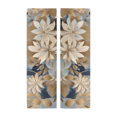 Beige and Blue Contemporary Flowers Door Curtain Tapestry