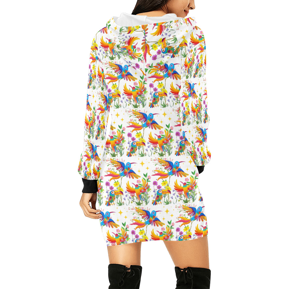 Birds of Paradise Pattern Hoodie Mini Dress All Over Print Hoodie Mini Dress (Model H27)
