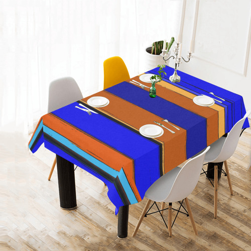 Abstract Blue And Orange 930 Cotton Linen Tablecloth 60"x 84"