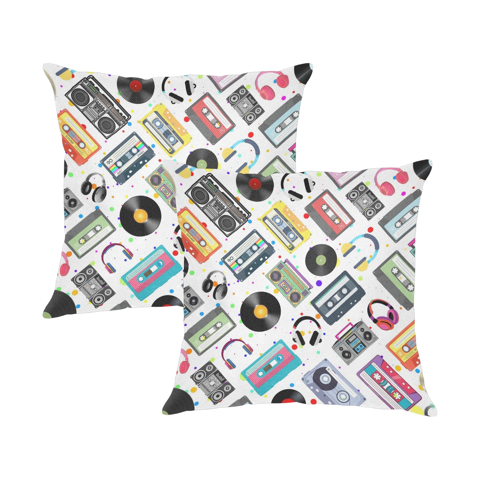 Retro Music Pillowcase 18" x 18"(two sides 2 pack). Linen Zippered Pillowcase 18"x18"(Two Sides&Pack of 2)