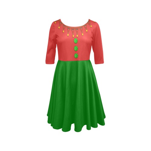 Red Green Elf Costume Half Sleeve Skater Dress (Model D61)