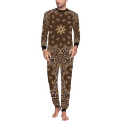 Brown Bandanna Paisley Pattern / Black Cuff Men's All Over Print Pajama Set