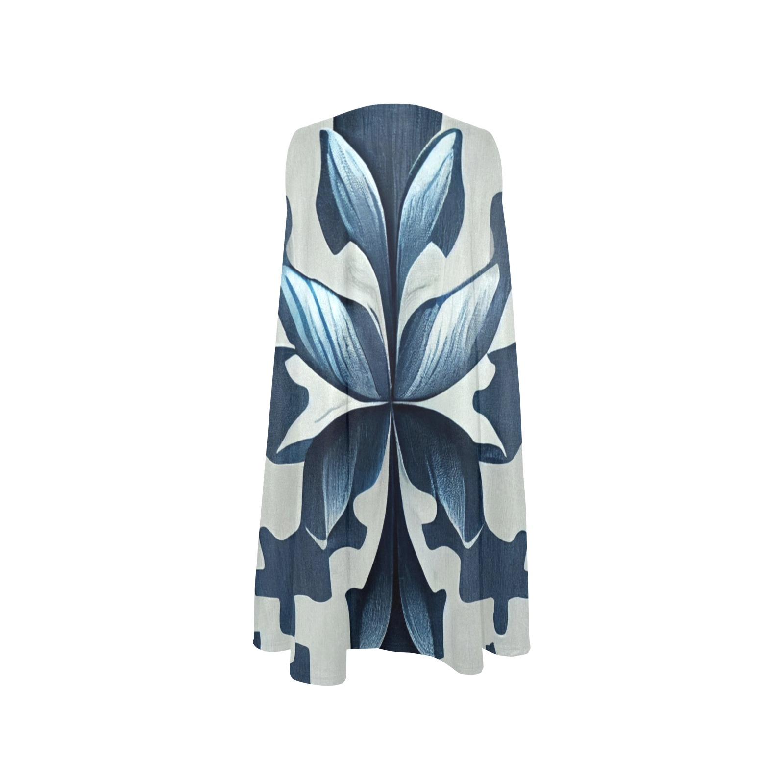 dark blue and white pattern Sleeveless A-Line Pocket Dress (Model D57)