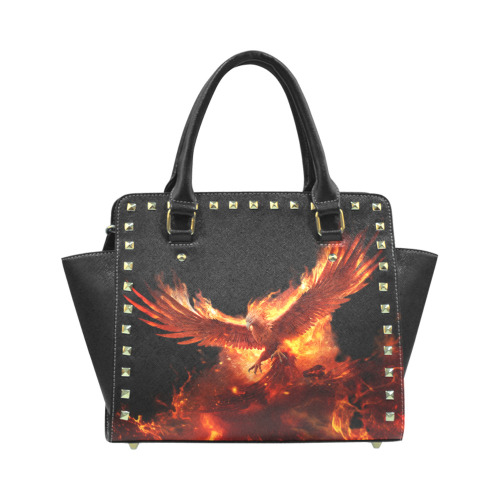 Phoenix Rising on Black Rivet Shoulder Handbag (Model 1645)